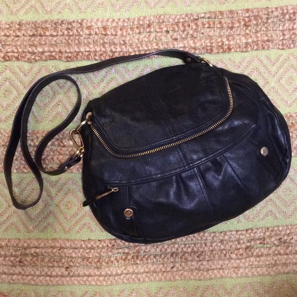 B. Makowsky Black Leather Crossbody Bag